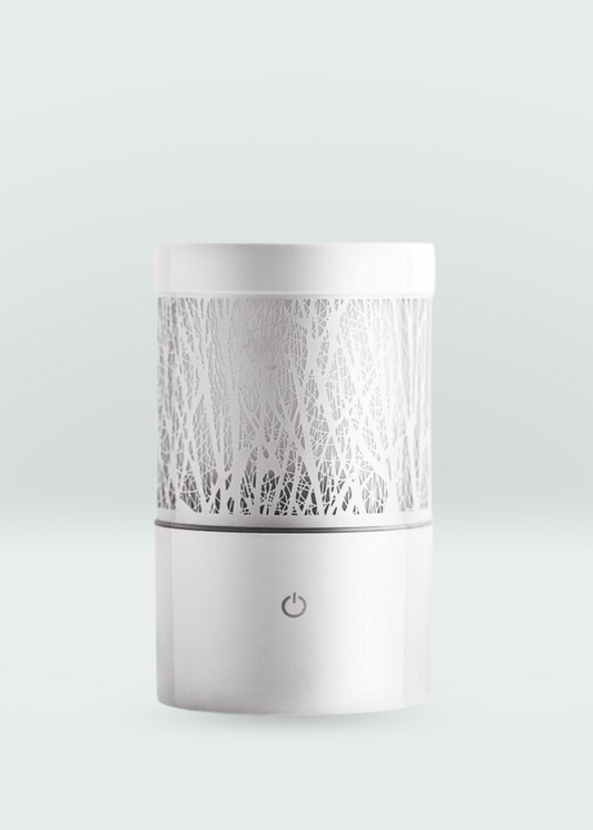 Willow White Diffuser ultrasonic metal design with willow tree cut-outs for home décor and essential oil diffusion.