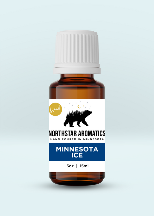 Minnesota Ice Blend essential oil bottle by Northstar Aromatics for soothing pain and inflammation relief.