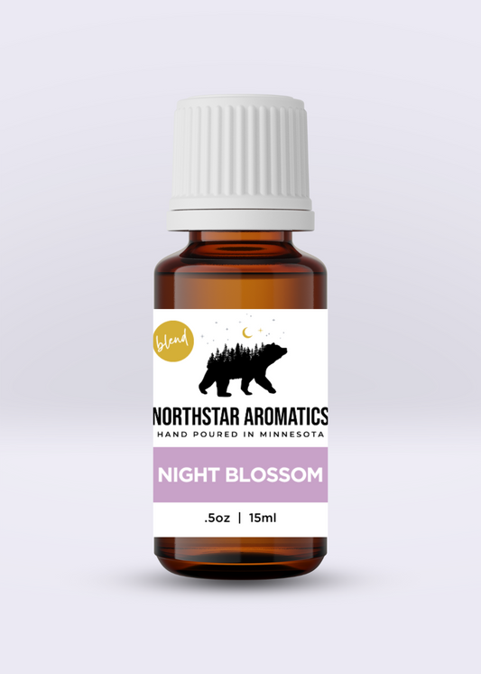 Night Blossom Blend essential oil bottle by Northstar Aromatics for calming and relaxing aromatherapy use.