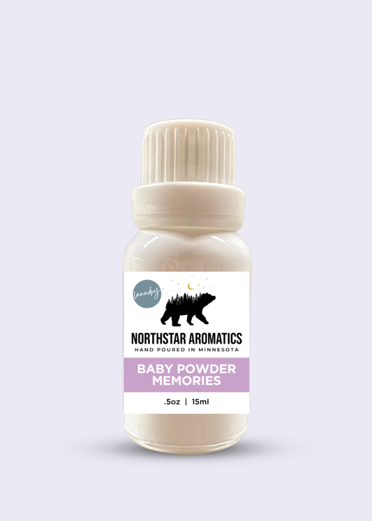 Baby Powder Memories Laundry Oil by Northstar Aromatics, soft powdery floral dryer ball oil for wool dryer balls.