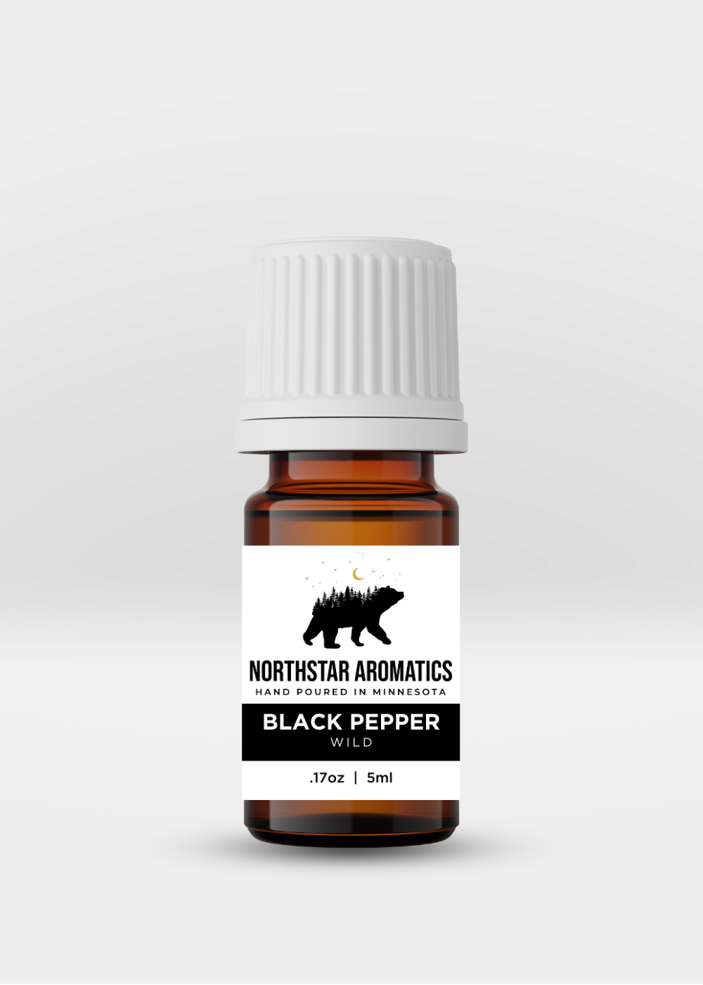 Black Pepper essential oil bottle by Northstar Aromatics for muscle relief and improved circulation, 5ml size.