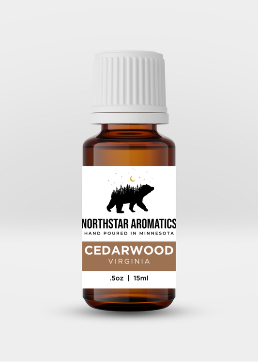 Cedarwood Virginia essential oil bottle by Northstar Aromatics for relaxation and immune support, 15ml.