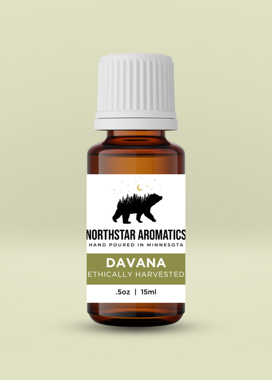 Davana essential oil by Northstar Aromatics, ethically harvested 15ml amber bottle for women's health and perfumery use.