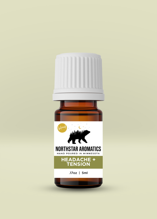 Northstar Aromatics Headache + Tension essential oil blend bottle for tension relief and headache support.