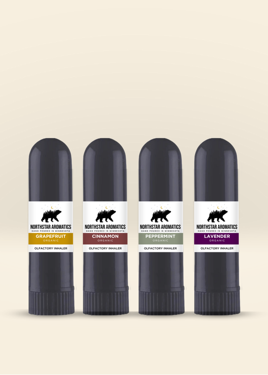 Northstar Aromatics Olfactory Training Kit - Phase II with grapefruit, cinnamon, peppermint, and lavender essential oil inhalers.
