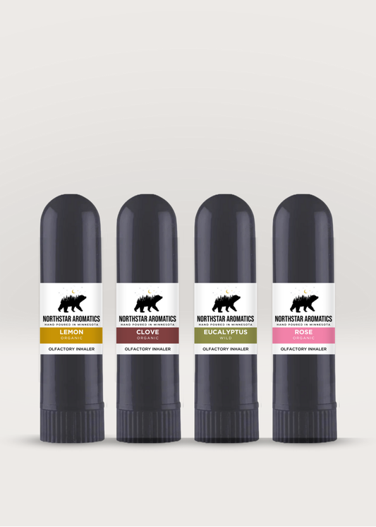 Olfactory Training Kit - Phase I: Smell Recovery with organic lemon, clove, eucalyptus, and rose essential oil inhalers.