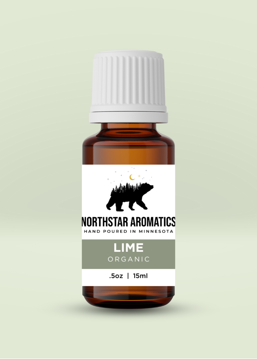 Lime essential oil bottle by Northstar Aromatics promoting focus, positive thinking, and mood support, 15ml size.
