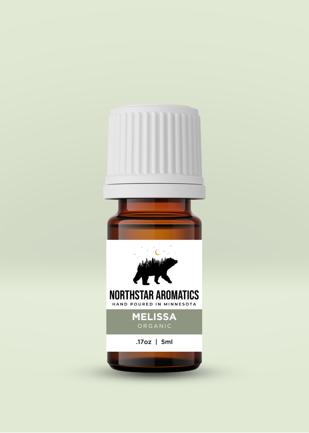 Melissa essential oil bottle by Northstar Aromatics, organic, 5ml for soothing anxiety and nervous tension.