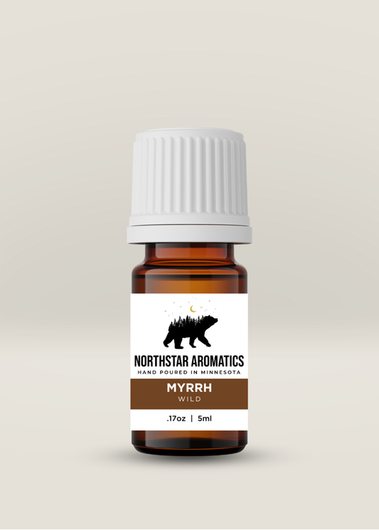 Myrrh essential oil bottle by Northstar Aromatics supporting spiritual connection and emotional balancing.