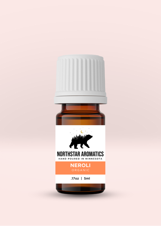 Neroli, Organic 5ml essential oil bottle by Northstar Aromatics for relaxation and skincare use.