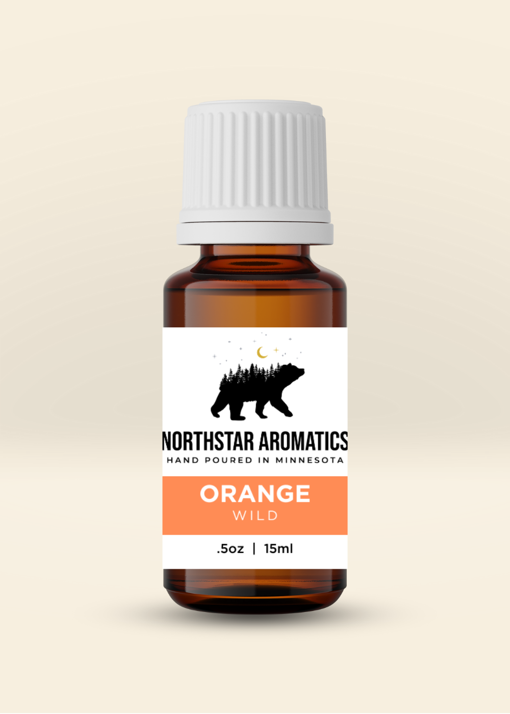 Wild Orange essential oil bottle promoting a cheerful atmosphere and immune support, Northstar Aromatics Orange product.