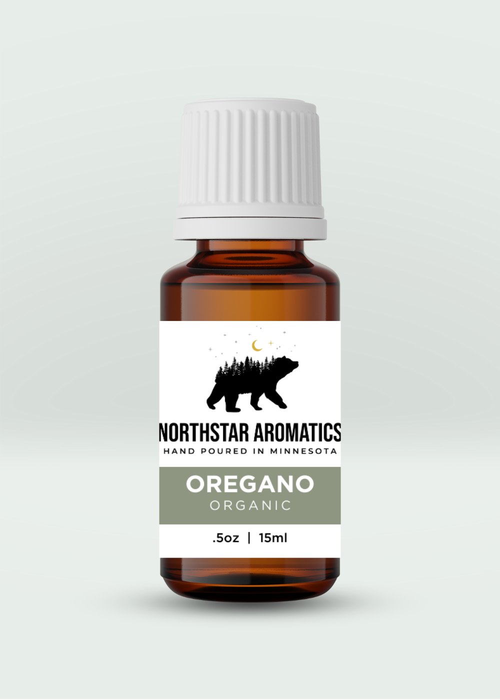 Oregano organic essential oil bottle by Northstar Aromatics for immune support and muscle relaxation.