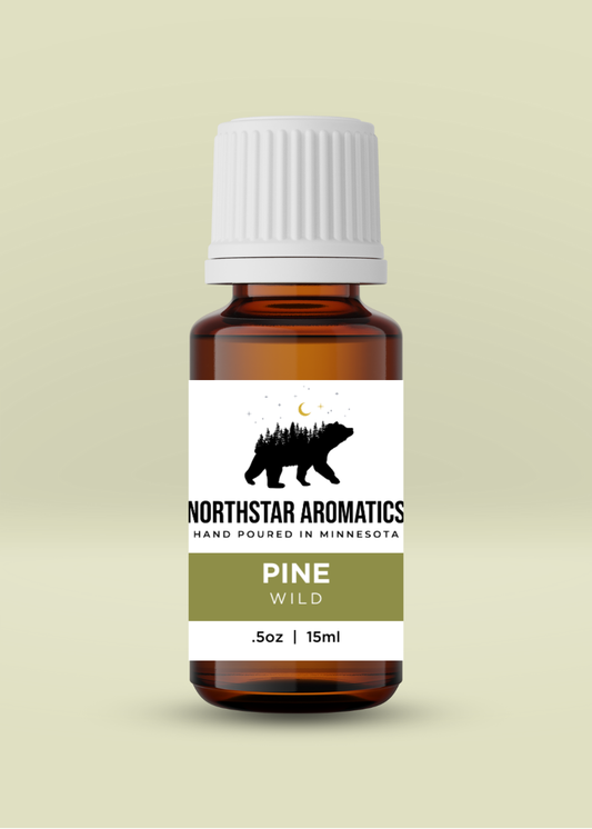Pine essential oil bottle by Northstar Aromatics supporting respiratory health and uplifting mood with a fresh pine scent.