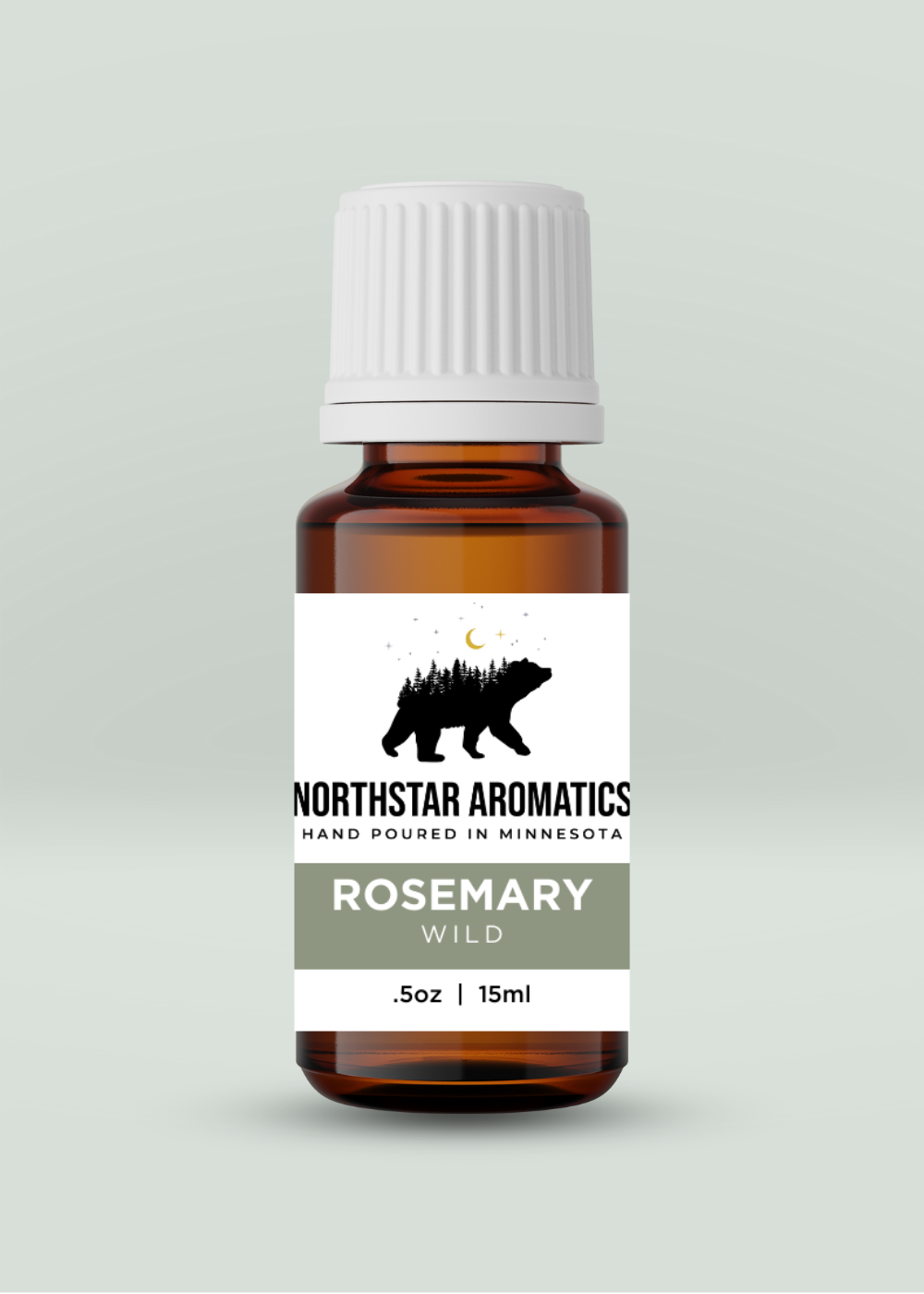 Rosemary essential oil bottle by Northstar Aromatics, 15ml for wellness, focus, and hair care benefits.
