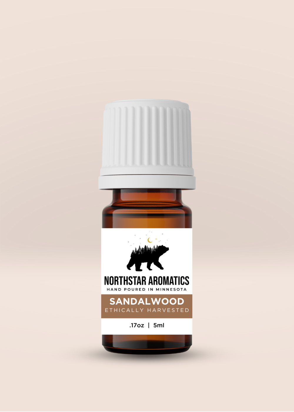 Sandalwood Wild essential oil bottle by Northstar Aromatics, ethically harvested and hand poured in Minnesota.