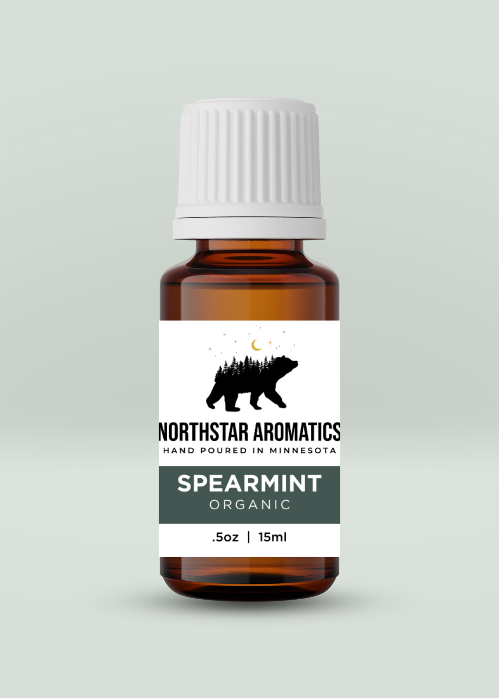 Spearmint essential oil bottle by Northstar Aromatics with organic label in amber glass 15ml size