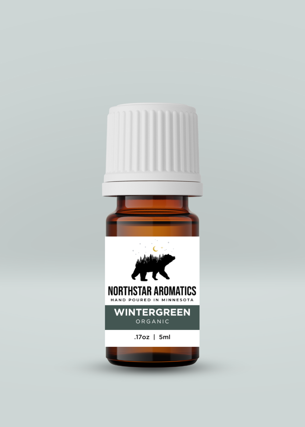 Wintergreen Wild essential oil by Northstar Aromatics in 5ml amber bottle with child-proof cap.