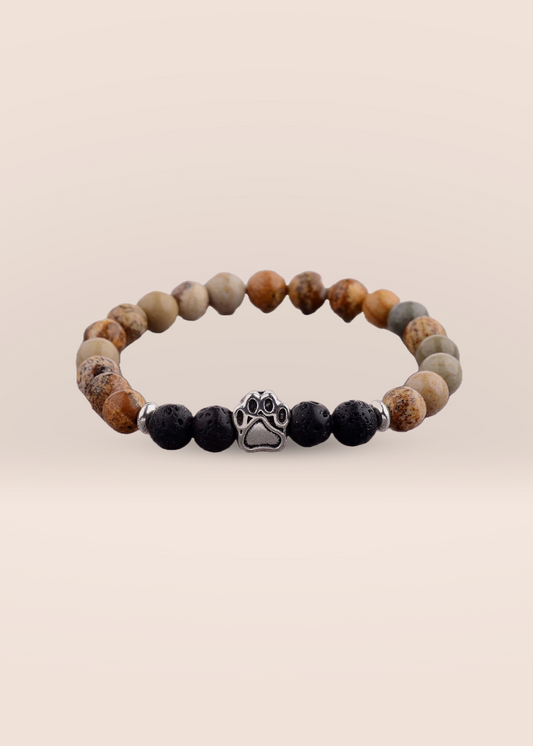 Paw bracelets featuring lava stone beads and a silver paw charm for aromatherapy and stylish wear.