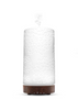 Joy Diffuser with white flower design, kaolin material, wood base, changing colors, and timer settings for aromatherapy.