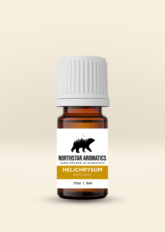 Helichrysum Organic essential oil bottle by Northstar Aromatics for skincare and emotional healing, 5ml size.