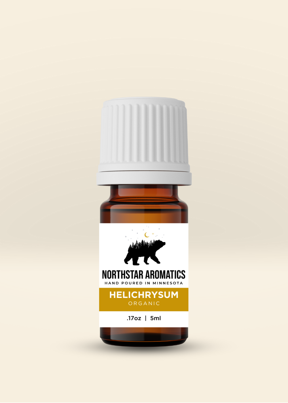 Helichrysum Organic essential oil bottle by Northstar Aromatics for skincare and emotional healing, 5ml size.