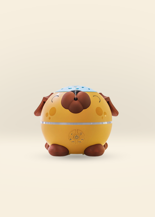 Puppy Diffuser aromatherapy device designed for kids with ultrasonic mist, light show, and soothing music features.